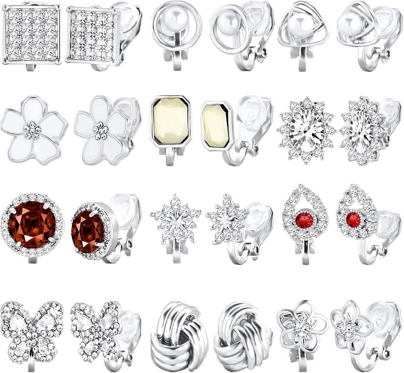 NEWITIN 12 Pairs Clip On Earrings for Women Cute Earring Crystal Pearl Stud Charming Fashion Earring Non Piercing Clip on Stud Earrings for Women - Image 1